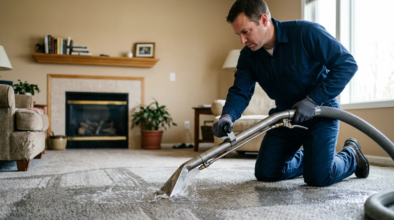 Water damage restoration technician working near Nora Springs, IA
